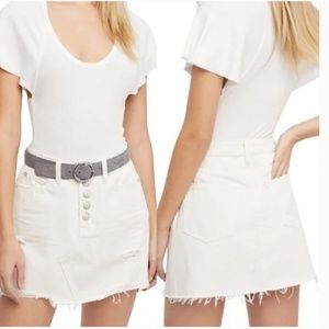 NWT Free People A Line Denim Frayed Mini Skirt Worn White 29
